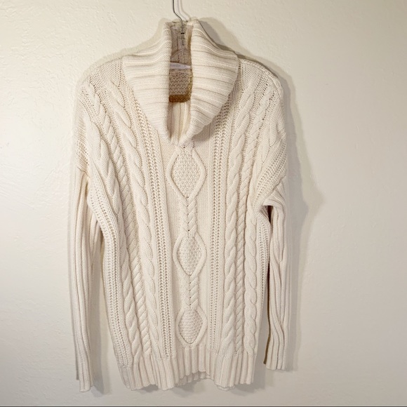 Athleta Sweaters - Athleta Cable Fisherman’s Cowl Neck Sweater Cream